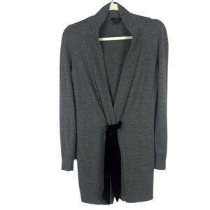 Talbots 100% Merino Wool Gray and Black Velvet Belt Duster Cardigan Size Small